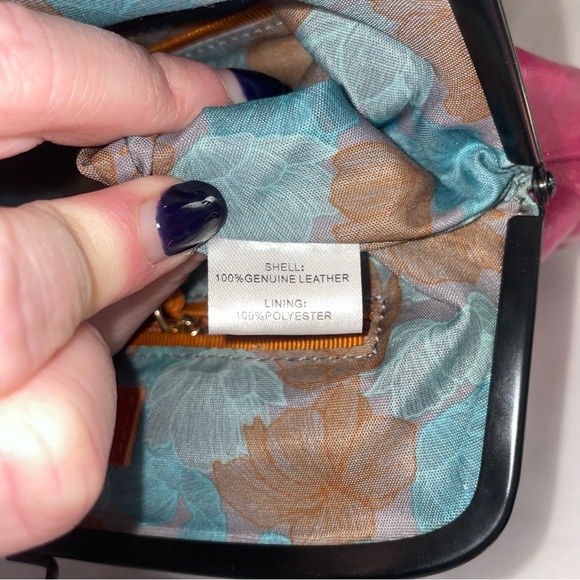 HOBO Dixie Fuchsia Pink Rose Kisslock Leather Crossbody Bag Clutch Purse - Picture 7 of 12